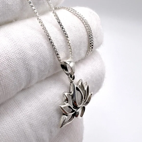 .925 Sterling Silver Lotus Flower Necklace - Picture 3 of 14